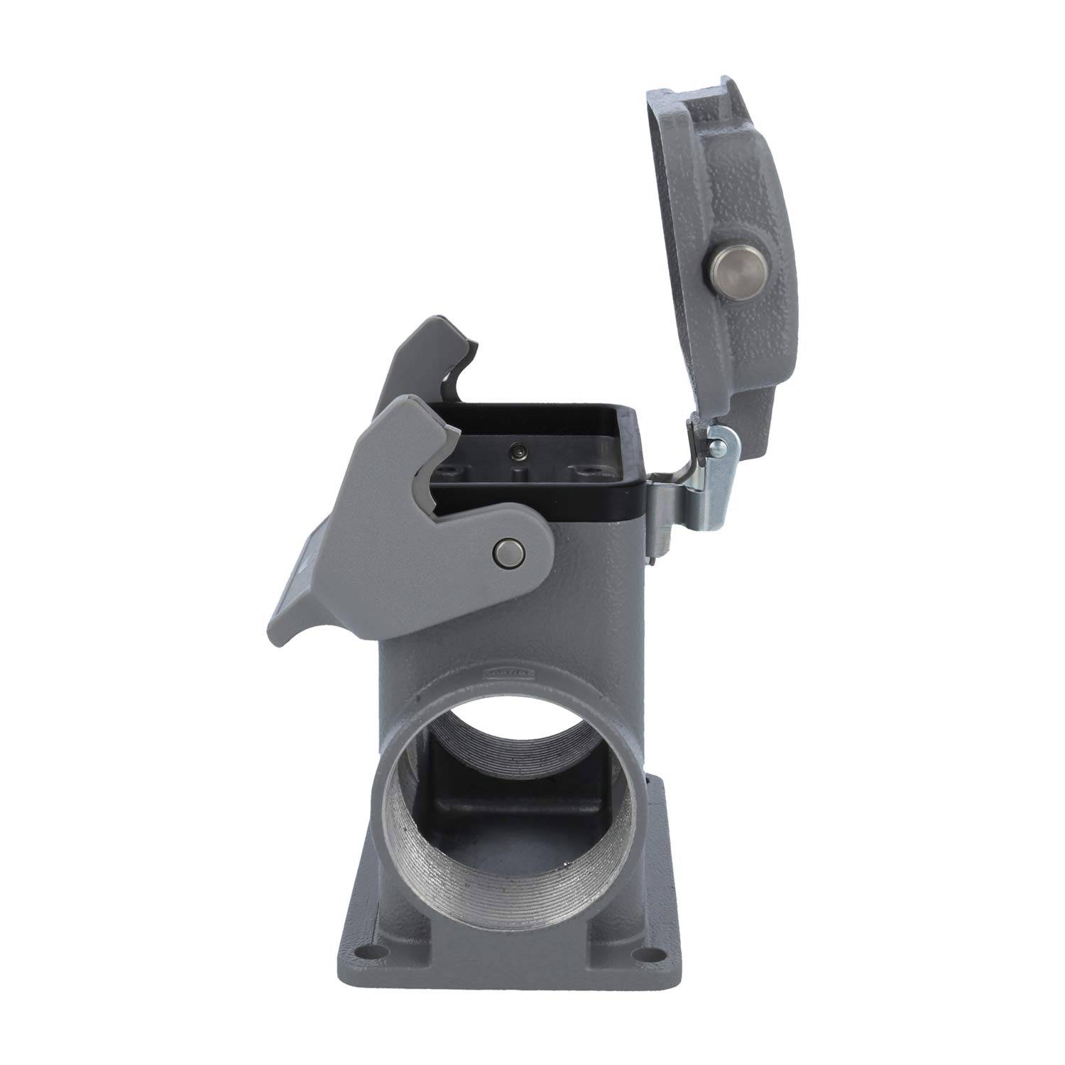 05300102266 HARTING Han 10B Sockelgehäuse hoch, 2xM40 seitlicher Kabelabgang, mit 1 Längsbügel mit Schutzkappe Metall -