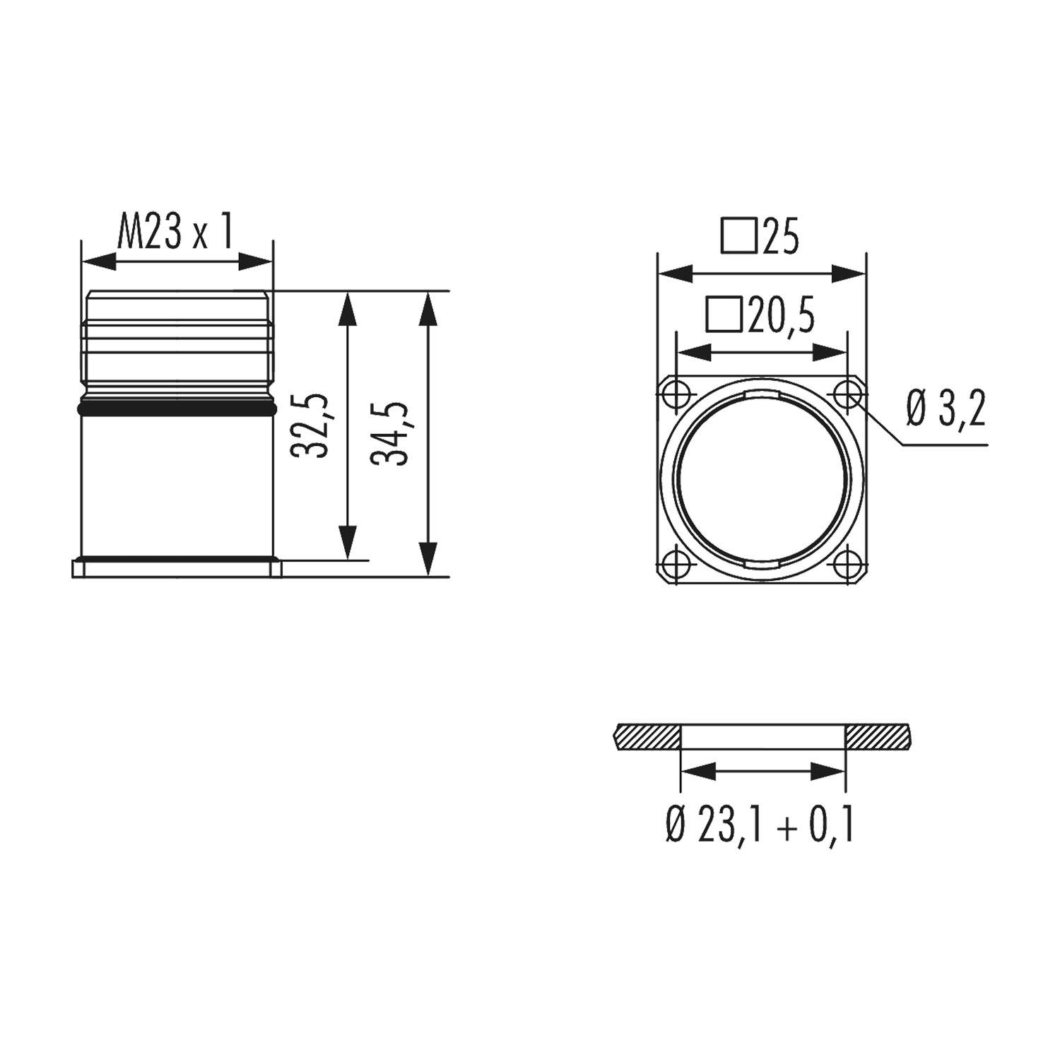 7661000000 HUMMEL M23 Leistung Gerätesteckverbinder gerade mit Vibrationsschutz Hinterwand Farbe silber - 1Stück