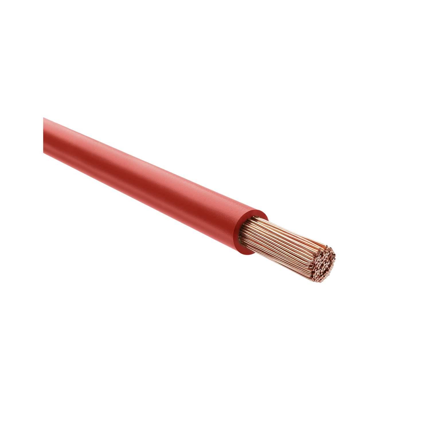 „Rotes Elektrokabel mit freiliegenden Kupferlitzen an einem Ende, verwendbar für allgemeine Verdrahtungszwecke.