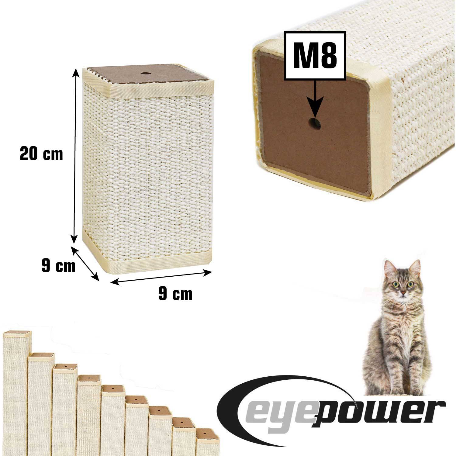 20 cm Sisalstamm für Kratzbaum - M8 Ersatzstamm Eckig - Sisalsäule Kratzstamm