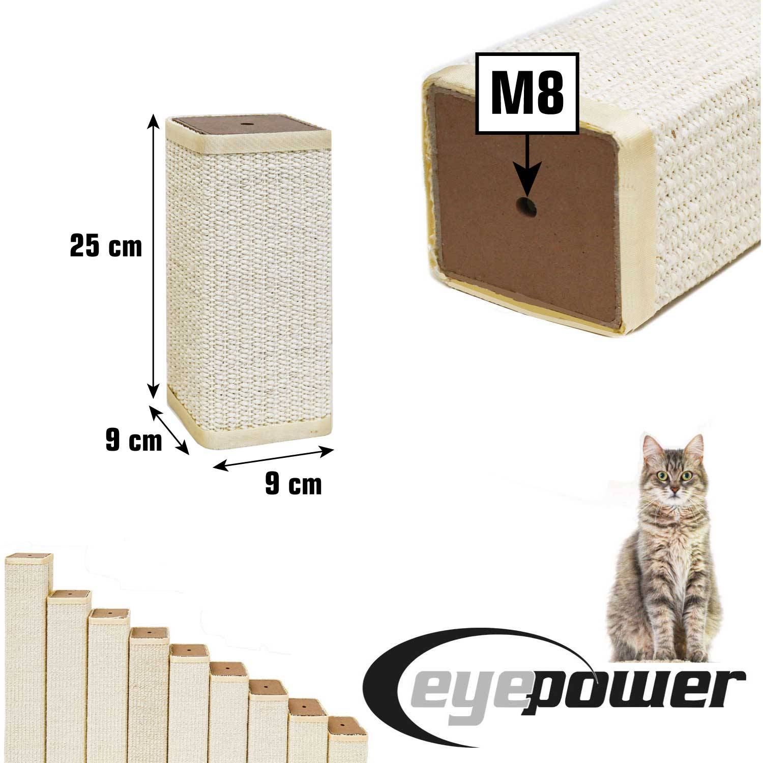 25 cm Sisalstamm für Kratzbaum - M8 Ersatzstamm Eckig - Sisalsäule Kratzstamm