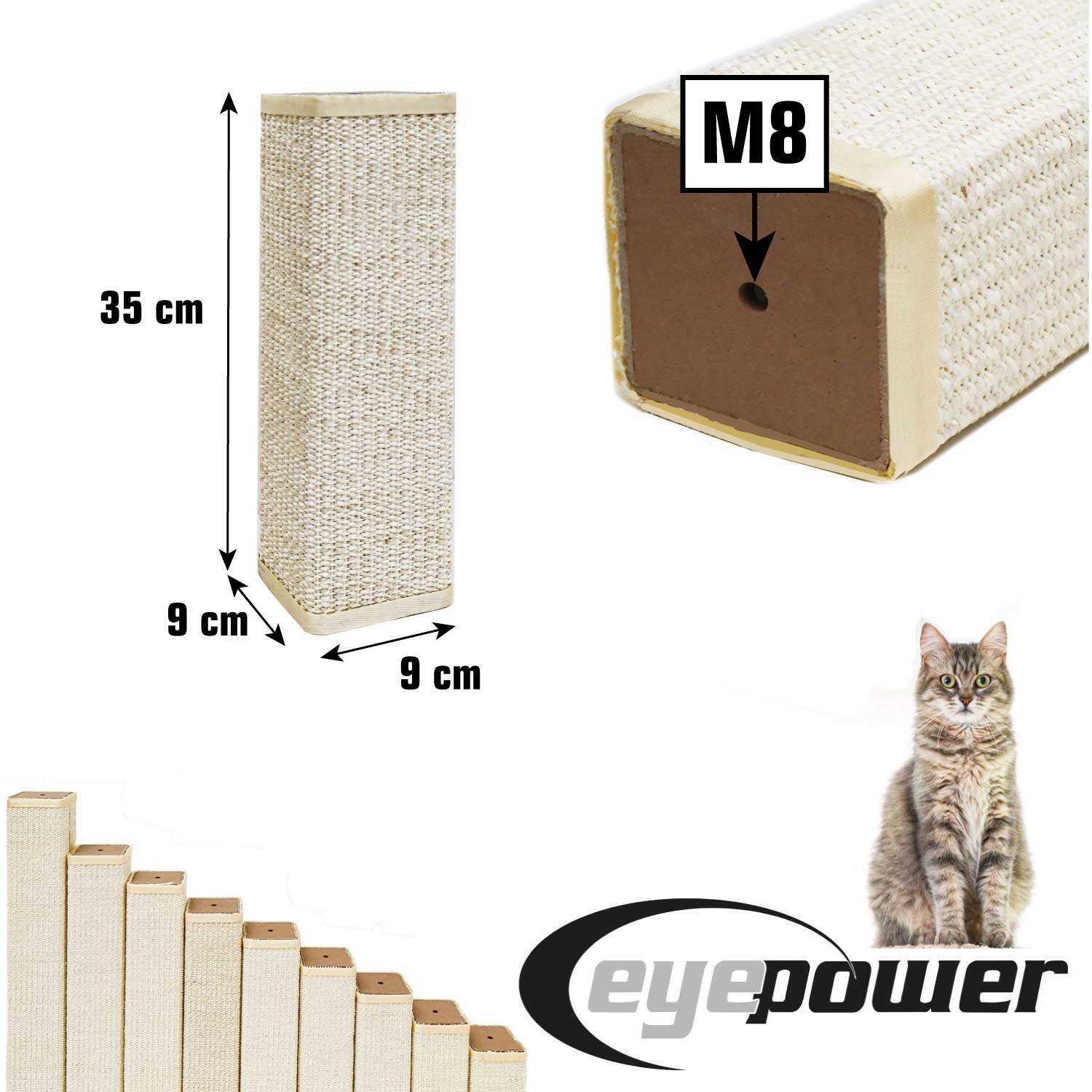 35 cm Sisalstamm für Kratzbaum - M8 Ersatzstamm Eckig - Sisalsäule Kratzstamm