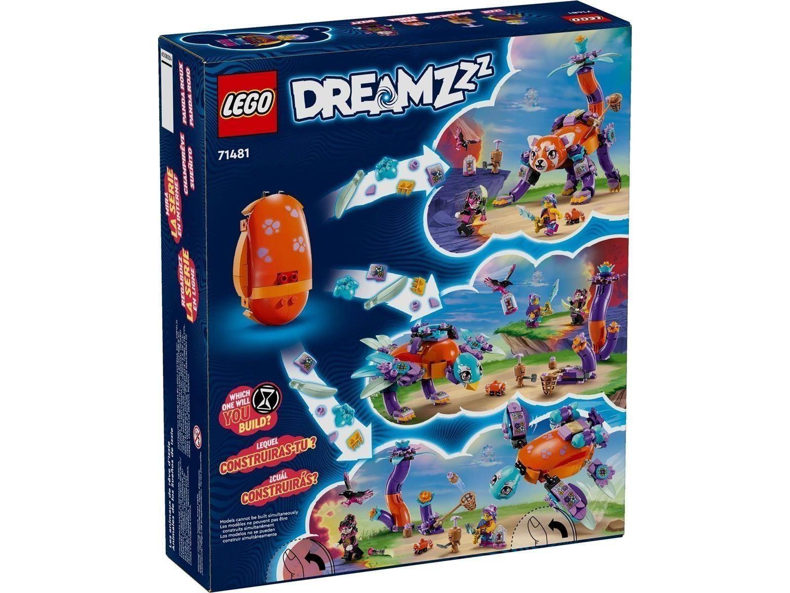 LEGO DREAMZzz Setbox mit einer orangefarbenen Kapsel und Fantasieszenerie mit Charakteren und Kreaturen, gekennzeichnet mit 71481 und 