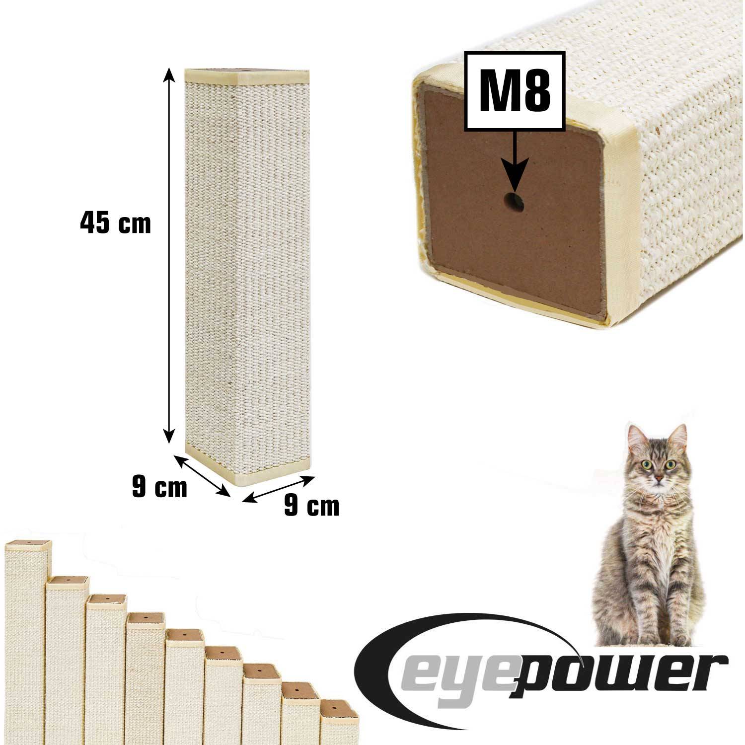 45 cm Sisalstamm für Kratzbaum - M8 Ersatzstamm Eckig - Sisalsäule Kratzstamm