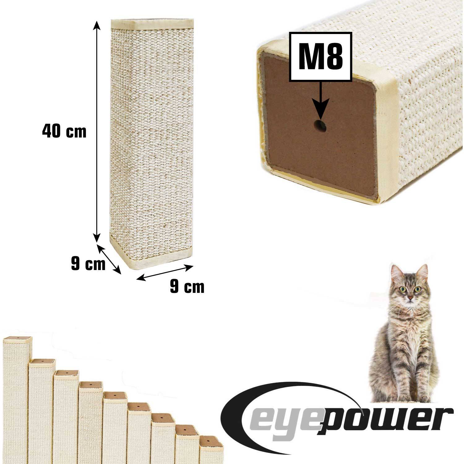 40 cm Sisalstamm für Kratzbaum - M8 Ersatzstamm Eckig - Sisalsäule Kratzstamm