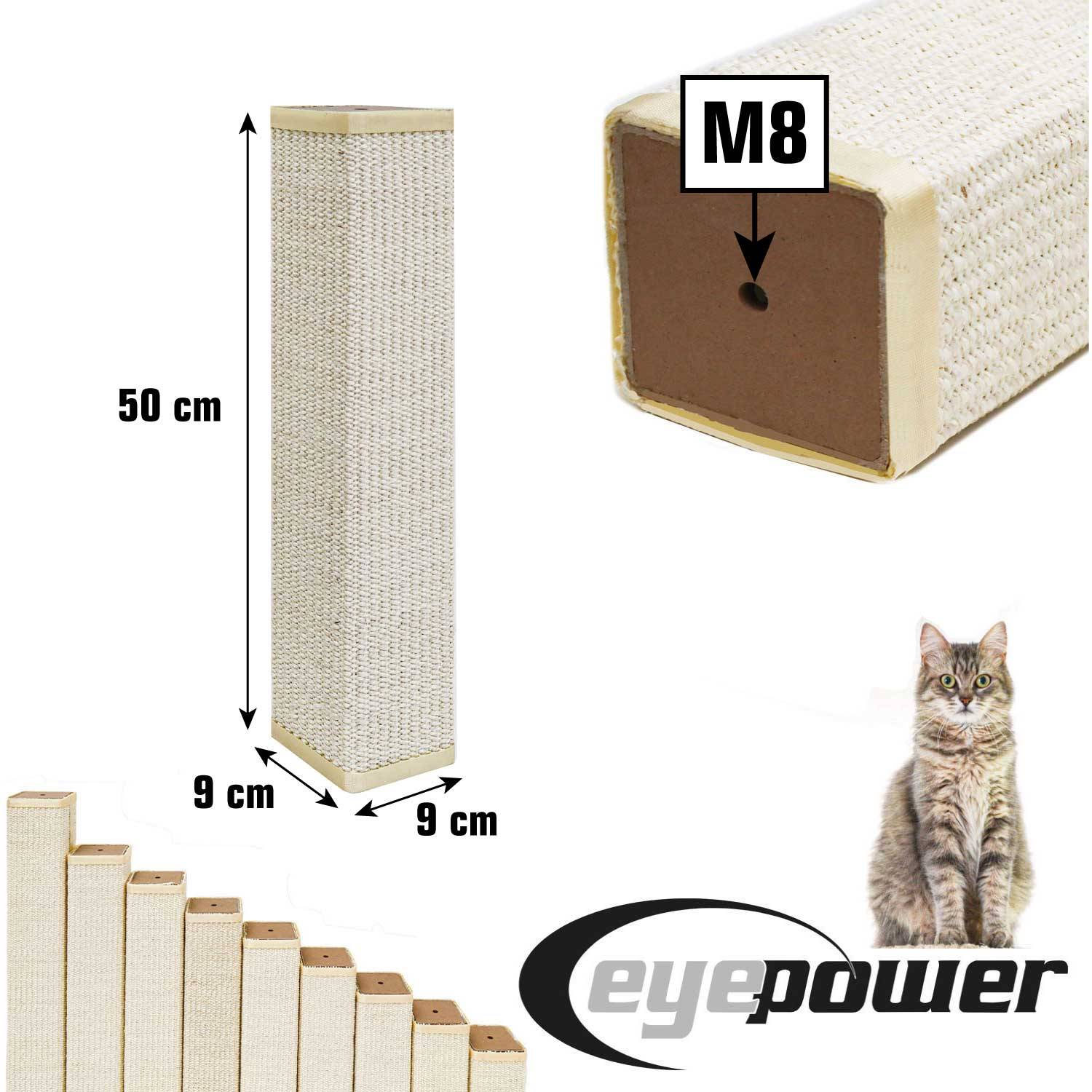 50 cm Sisalstamm für Kratzbaum - M8 Ersatzstamm Eckig - Sisalsäule Kratzstamm