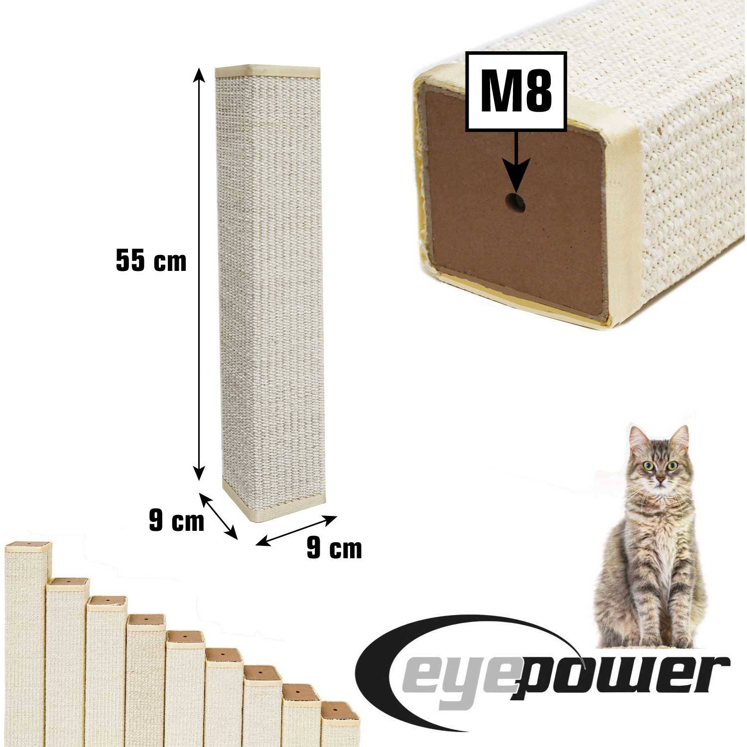 55 cm Sisalstamm für Kratzbaum - M8 Ersatzstamm Eckig - Sisalsäule Kratzstamm