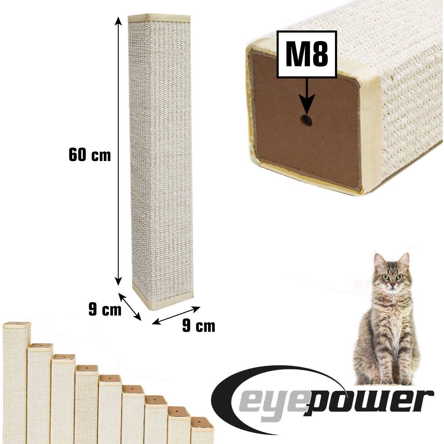 60 cm Sisalstamm für Kratzbaum - M8 Ersatzstamm Eckig - Sisalsäule Kratzstamm