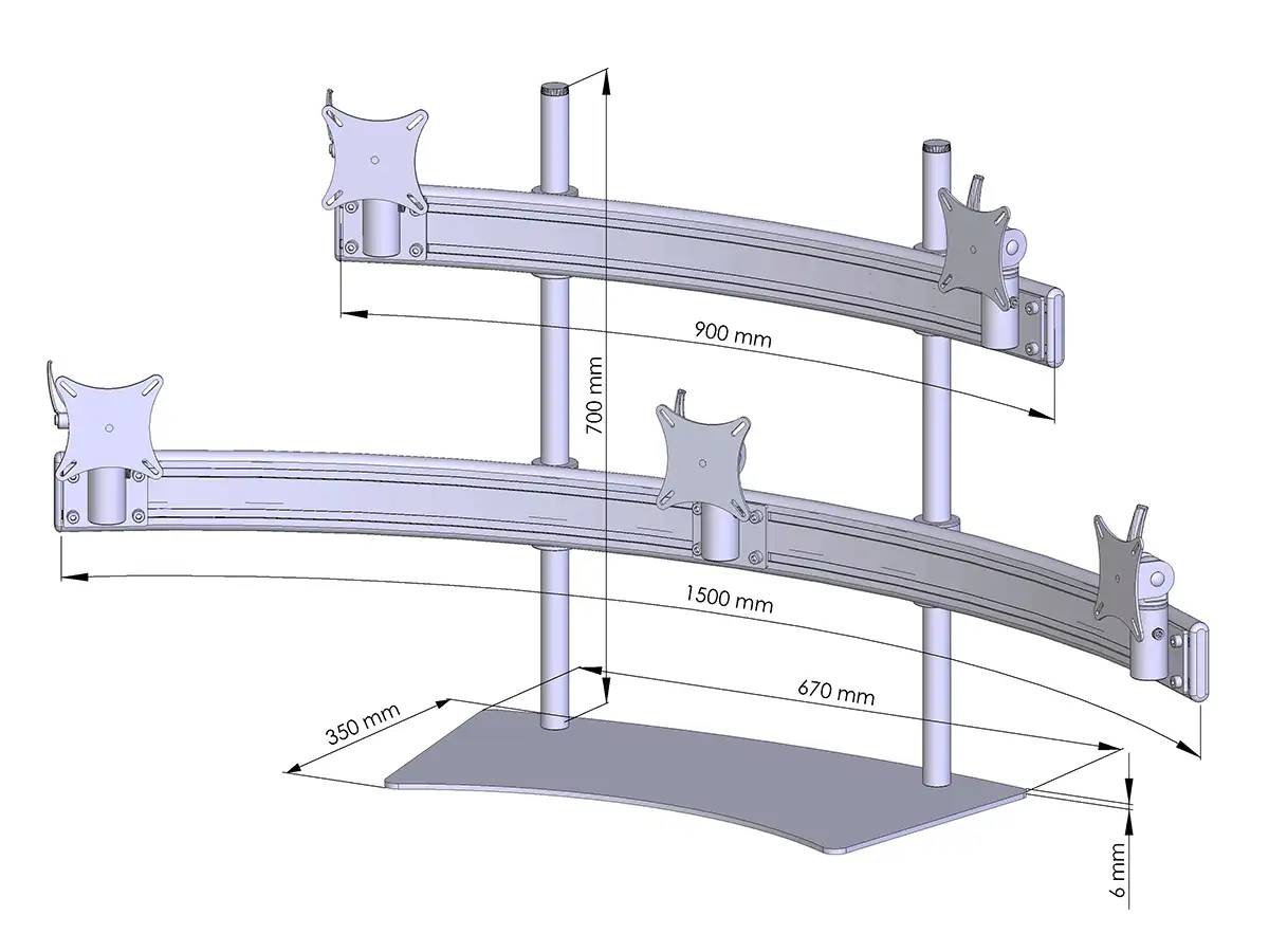 Para-System Monitorhalter für 5 Monitore mit Tisch-Stand 3+2 - 20''-24''