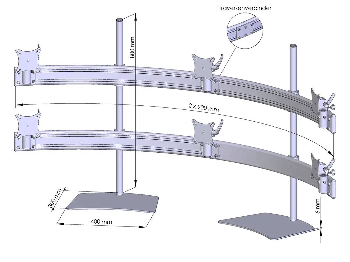 Para System Monitorhalterung für 6 Monitore mit Tisch-Stand 3+3 - 25''-32''