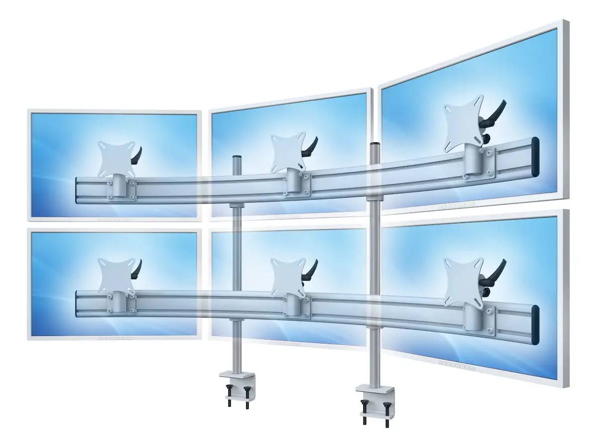 Para System Monitorhalterung für 6 Monitore mit Tisch-Klemme 3+3 - 25''-32''