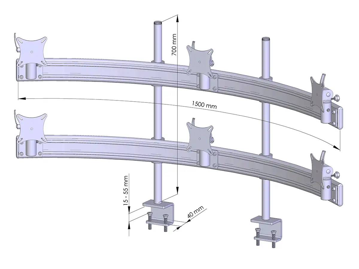 Para-System Monitorhalterung für 6 Monitore mit Tisch-Klemme 3+3 - 20''-24''