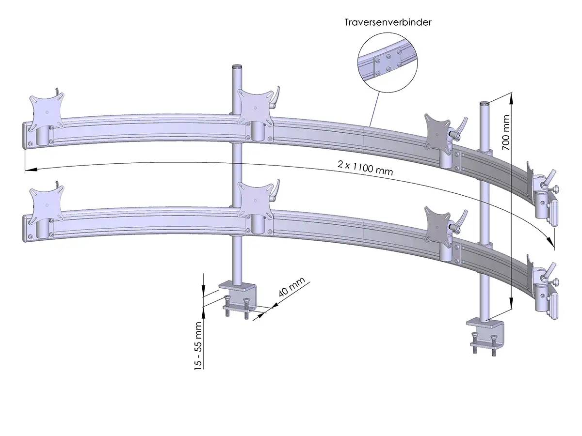Para-System Monitorhalterung für 8 Monitore mit Tisch-Klemme 4+4 - 20''-24''