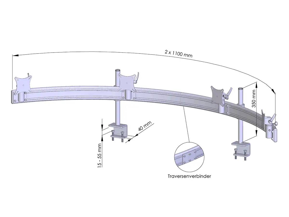 Para-System Monitorhalterung für 4 Monitore mit Tisch-Klemme 4er - 20''-24''