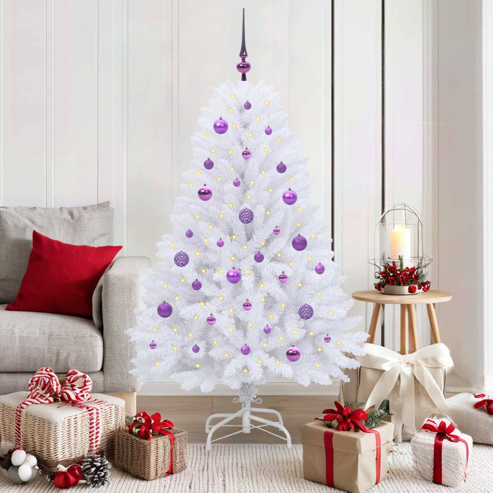 vidaXL Künstlicher klappbarer Weihnachtsbaum Weiß 150 cm PVC und Stahl