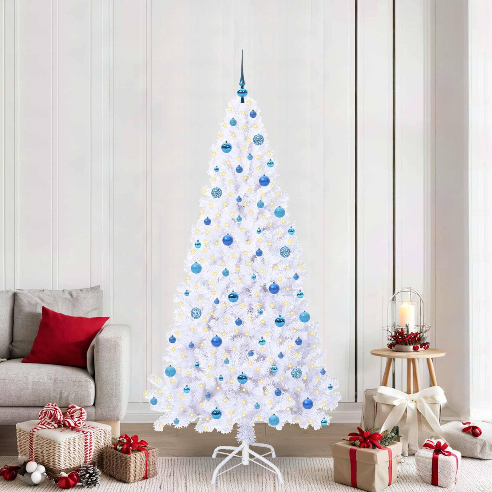 vidaXL Künstlicher Weihnachtsbaum Weiß 210 cm PVC und Stahl