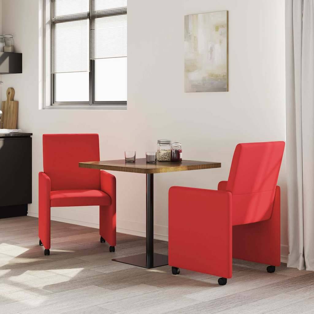 vidaXL Esszimmerstühle mit Rollen 2 pcs Rot 57 x 66 x 94 cm Kunstleder