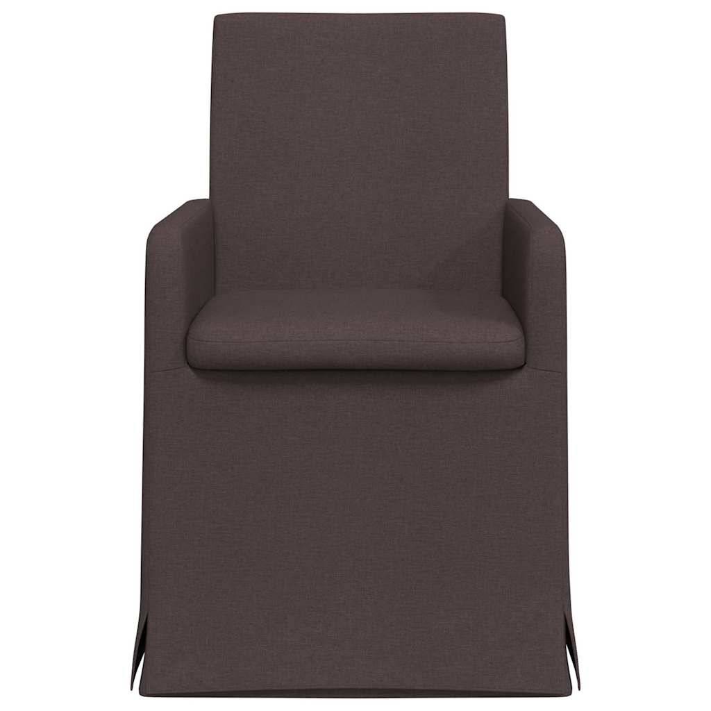 Ein moderner, dunkelbraun gepolsterter Sessel mit hoher Rückenlehne und Armlehnen, mit nahtlosem Design und schlankem, minimalistischem Aussehen.
