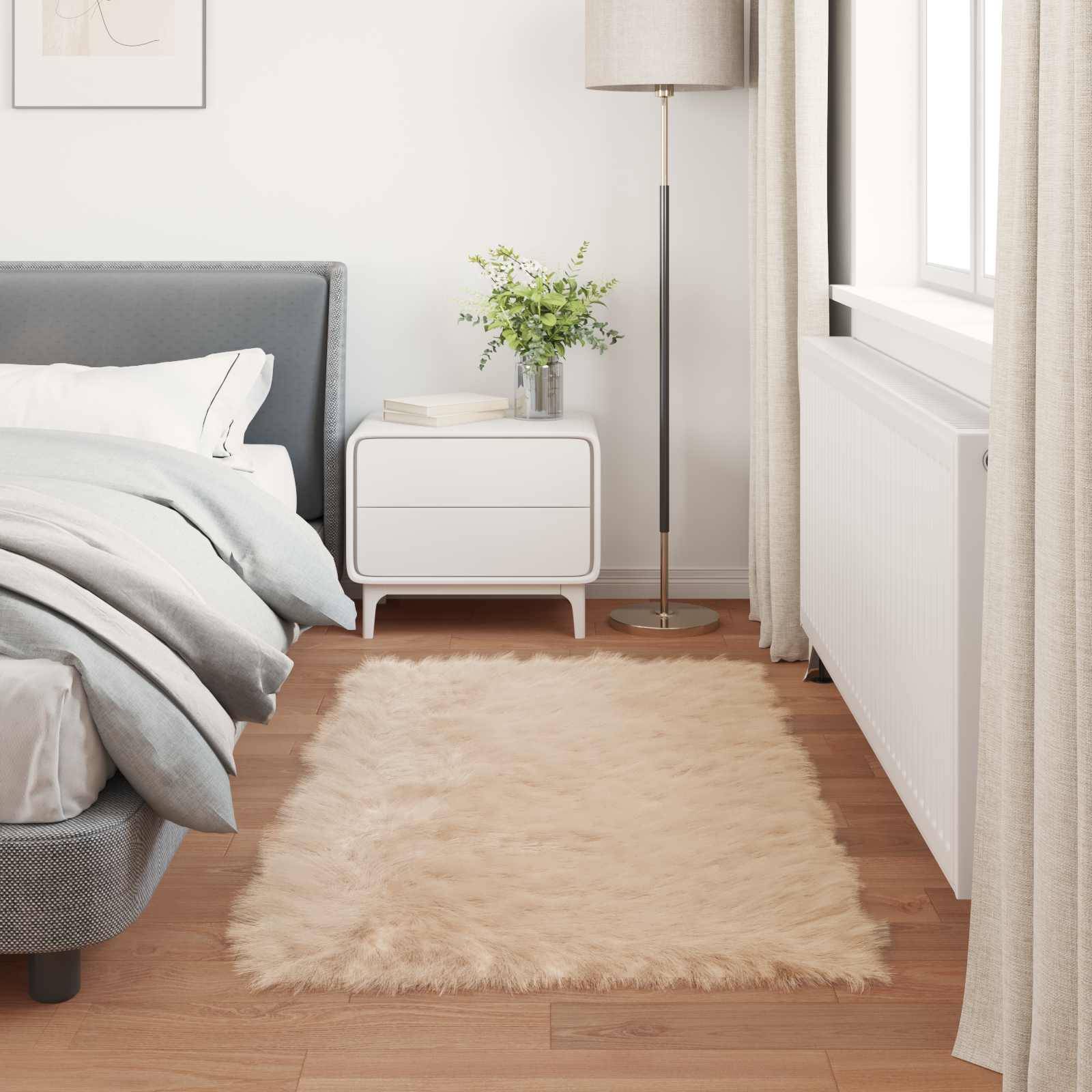 vidaXL Teppich aus Kunstschaffell TAFALLA Beige 80 x 150 cm Polyester