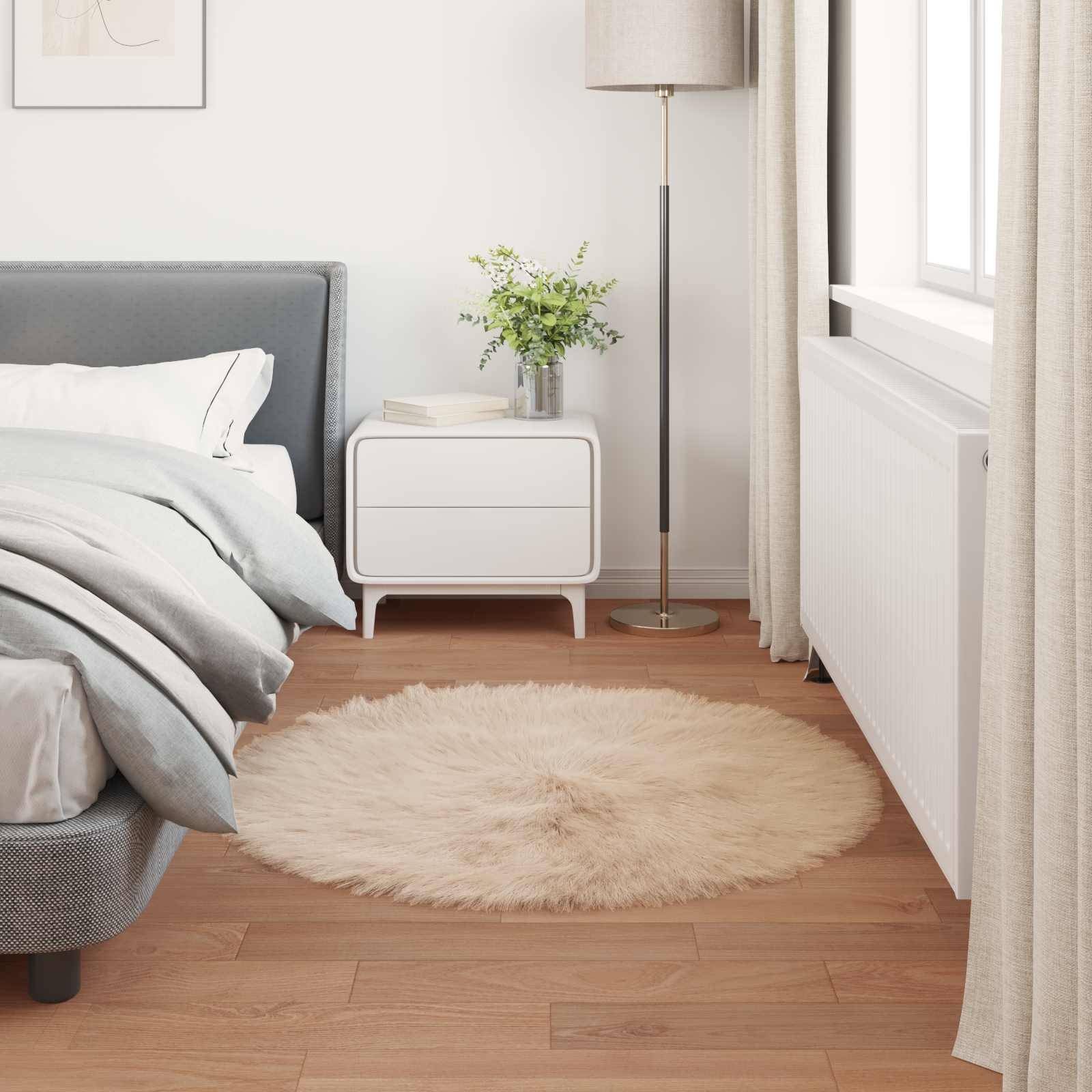 vidaXL Teppich aus Kunstschaffell TAFALLA Beige Ø 100 cm Polyester