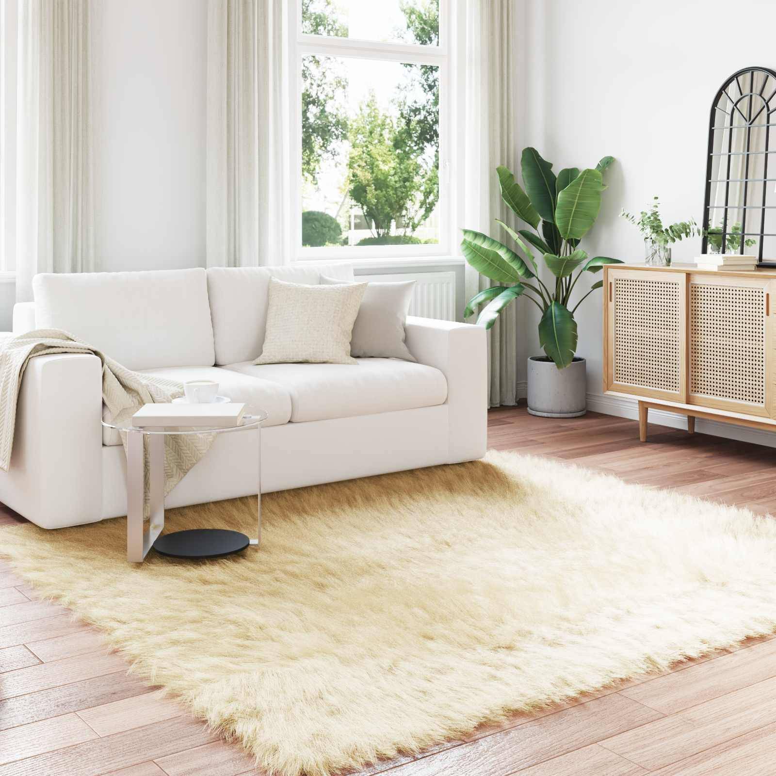 vidaXL Teppich aus Kunstschaffell TAFALLA Creme 200 x 200 cm Polyester