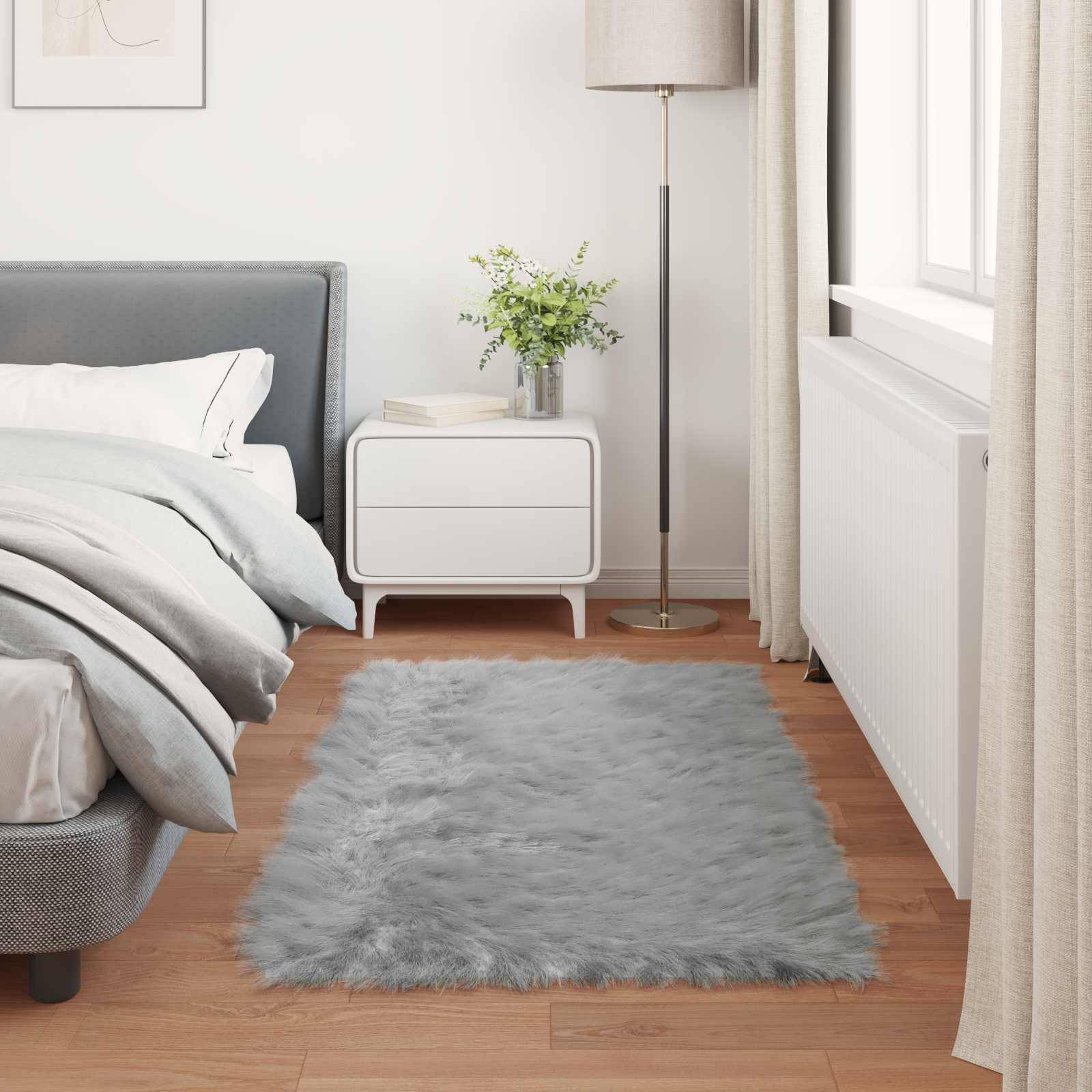 vidaXL Teppich aus Kunstschaffell TAFALLA Grau 80 x 150 cm Polyester