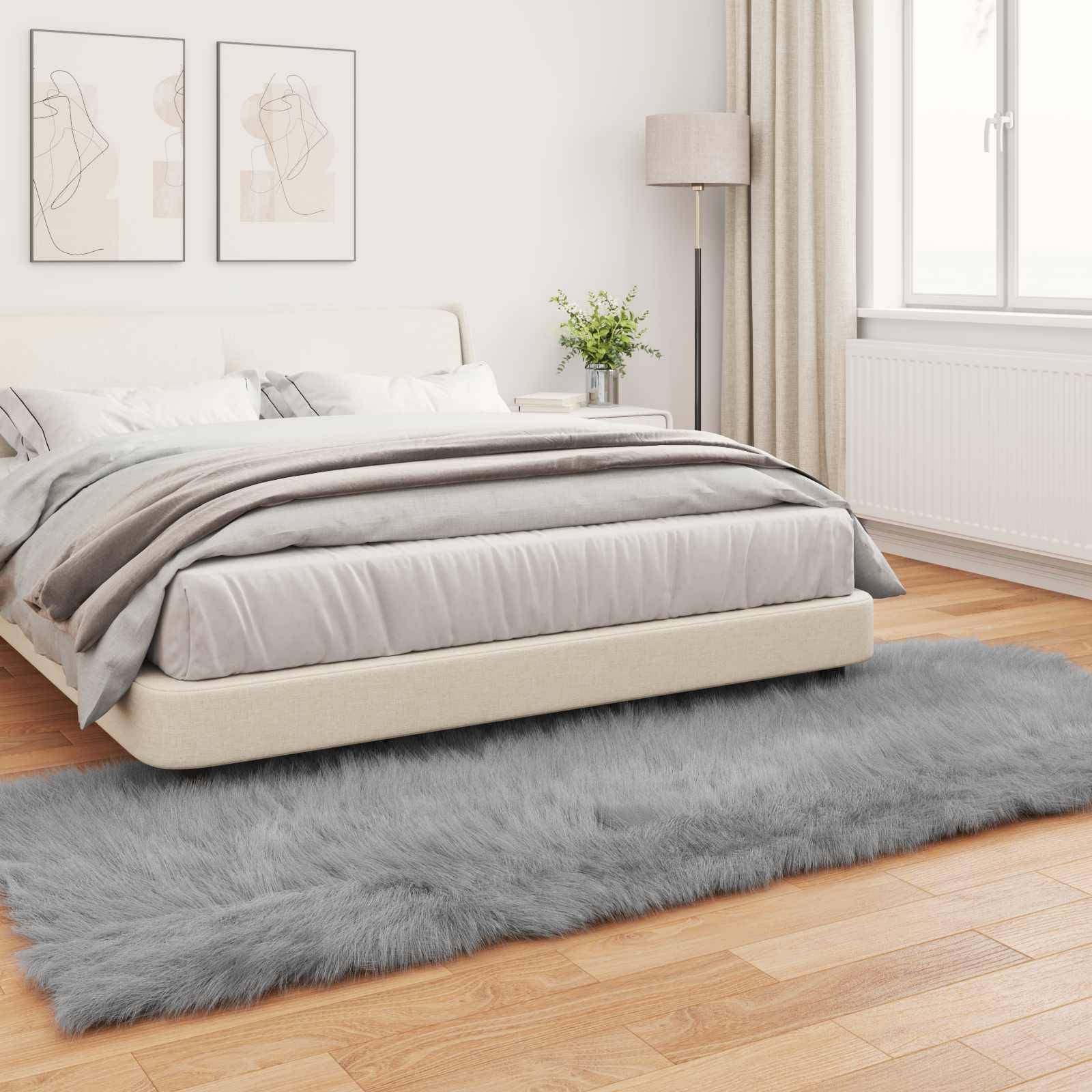 vidaXL Teppich aus Kunstschaffell TAFALLA Grau 80 x 250 cm Polyester