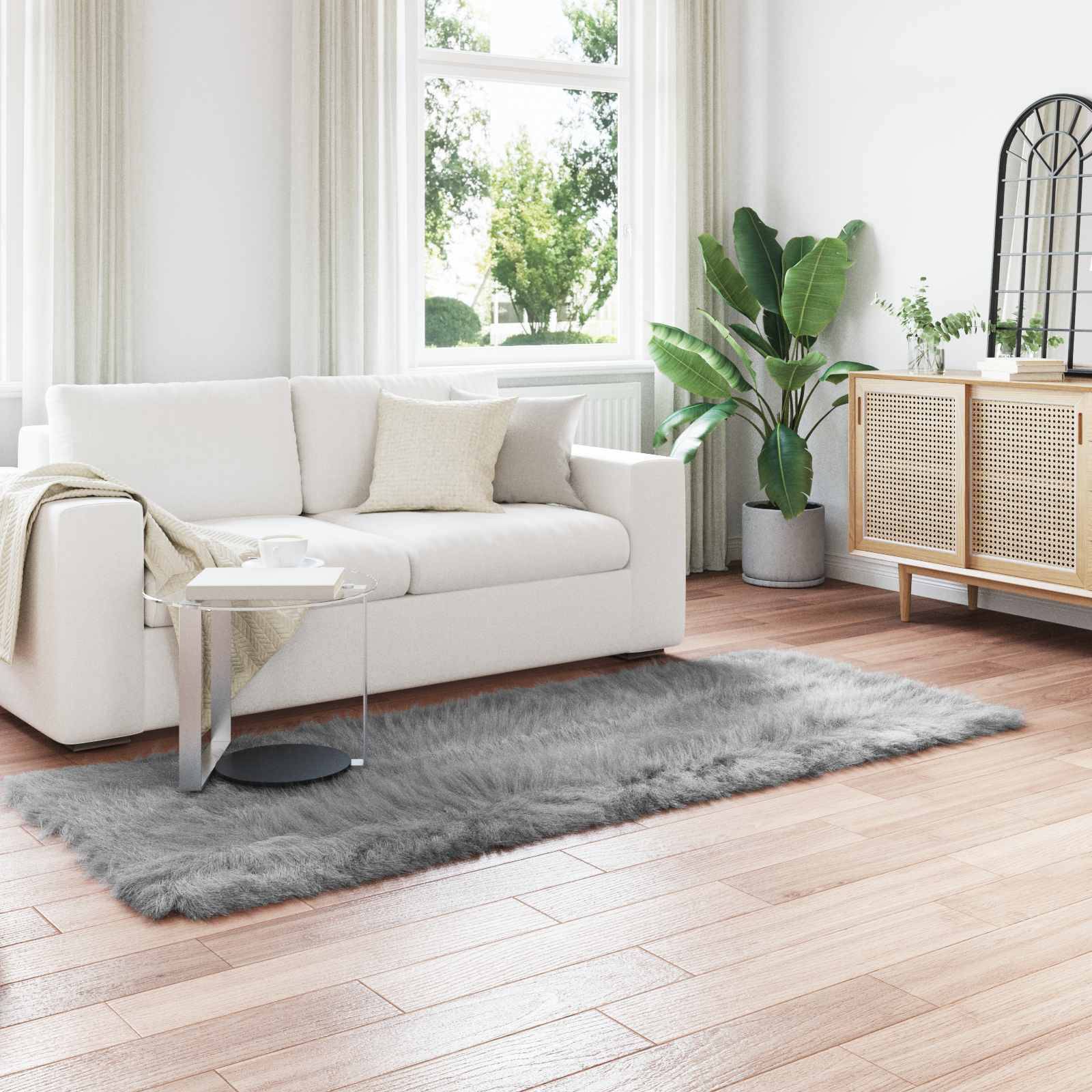 vidaXL Teppich aus Kunstschaffell TAFALLA Grau 80 x 250 cm Polyester
