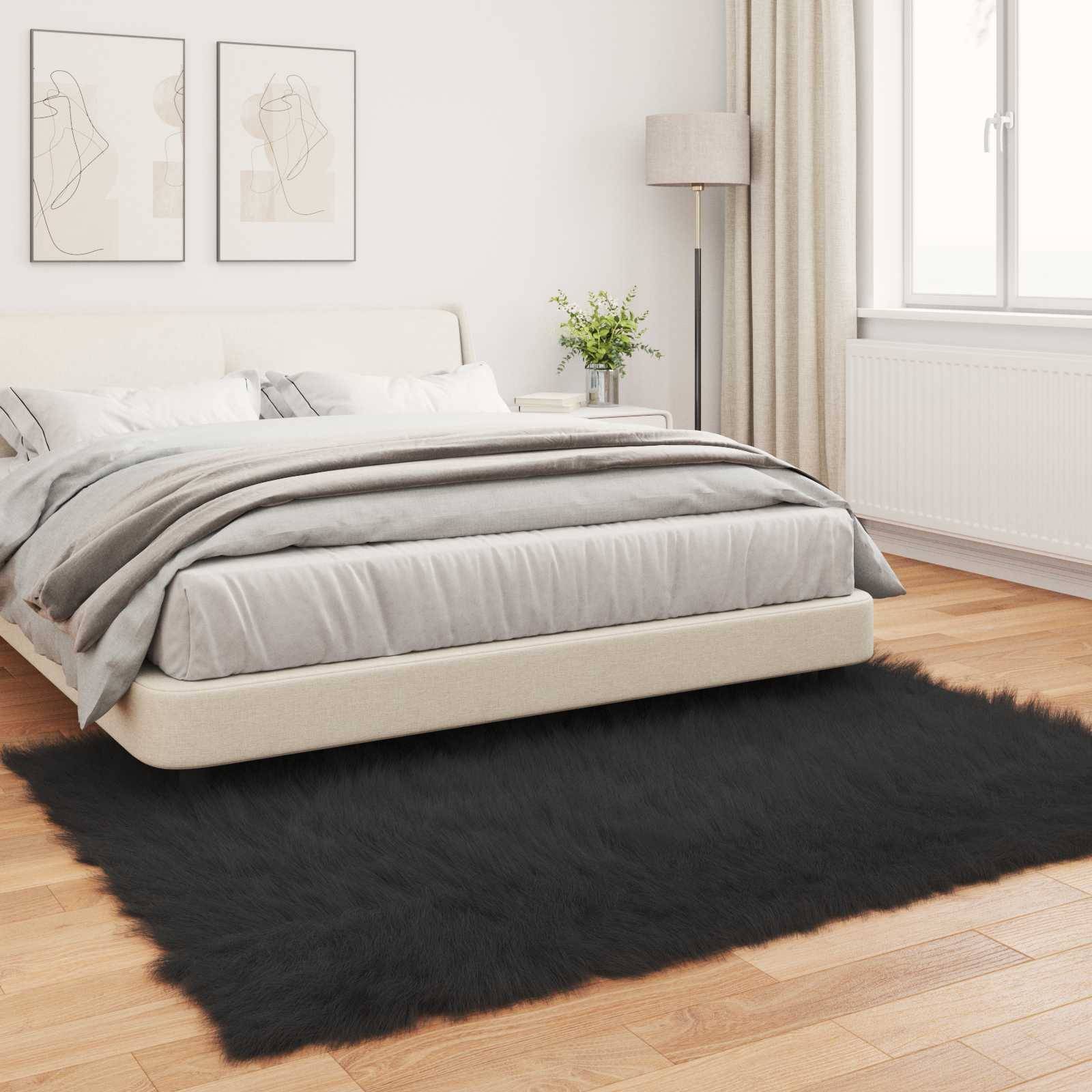 vidaXL Teppich aus Kunstschaffell TAFALLA Schwarz 160 x 230 cm