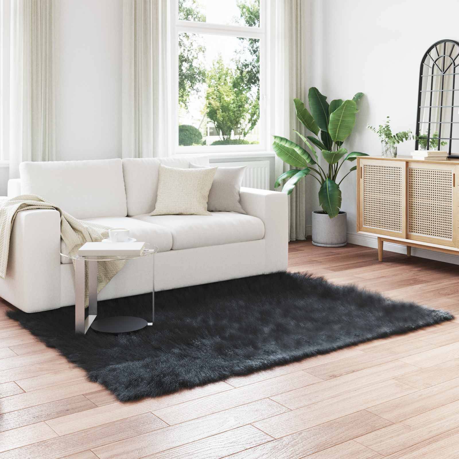vidaXL Teppich aus Kunstschaffell TAFALLA Schwarz 160 x 230 cm