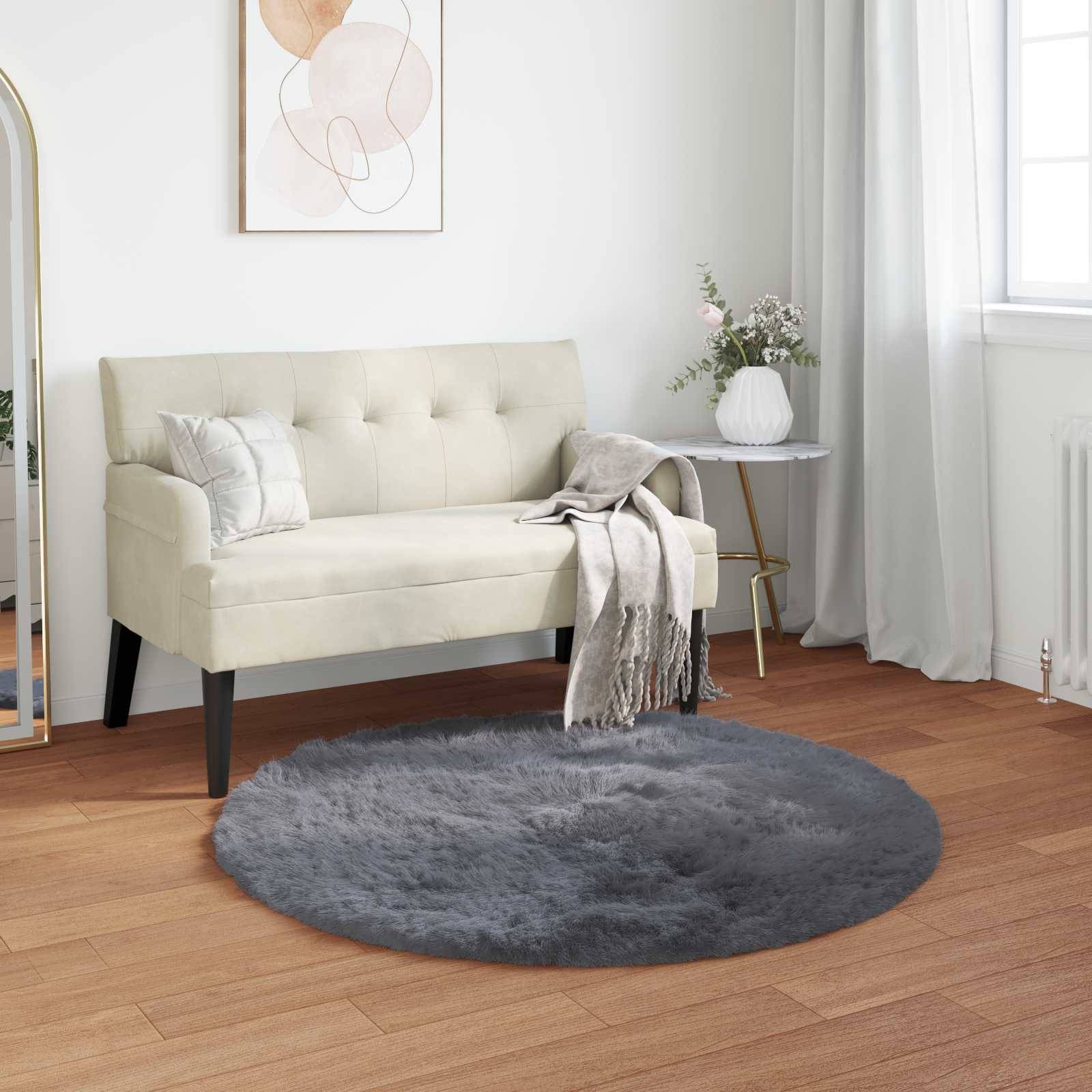 vidaXL Teppich aus Kunstschaffell TAFALLA Anthrazit Ø 80 cm Polyester