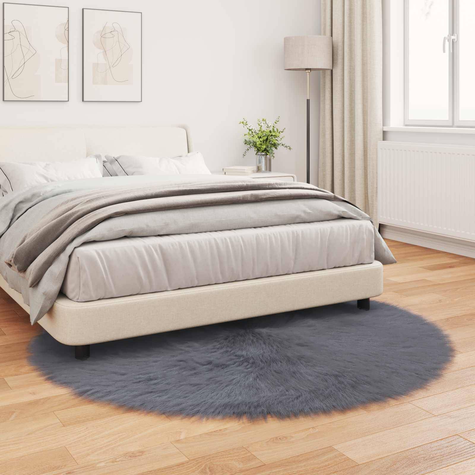 vidaXL Teppich aus Kunstschaffell TAFALLA Anthrazit Ø 200 cm Polyester
