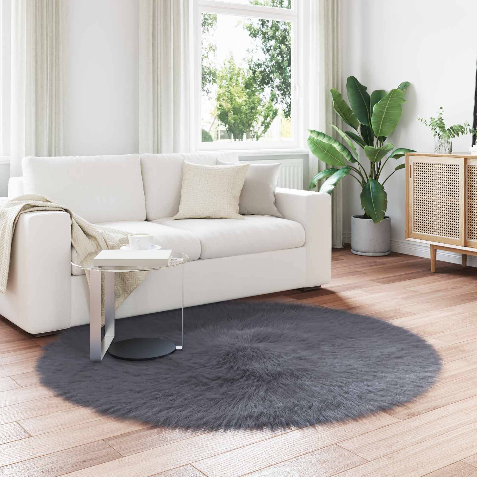 vidaXL Teppich aus Kunstschaffell TAFALLA Anthrazit Ø 200 cm Polyester