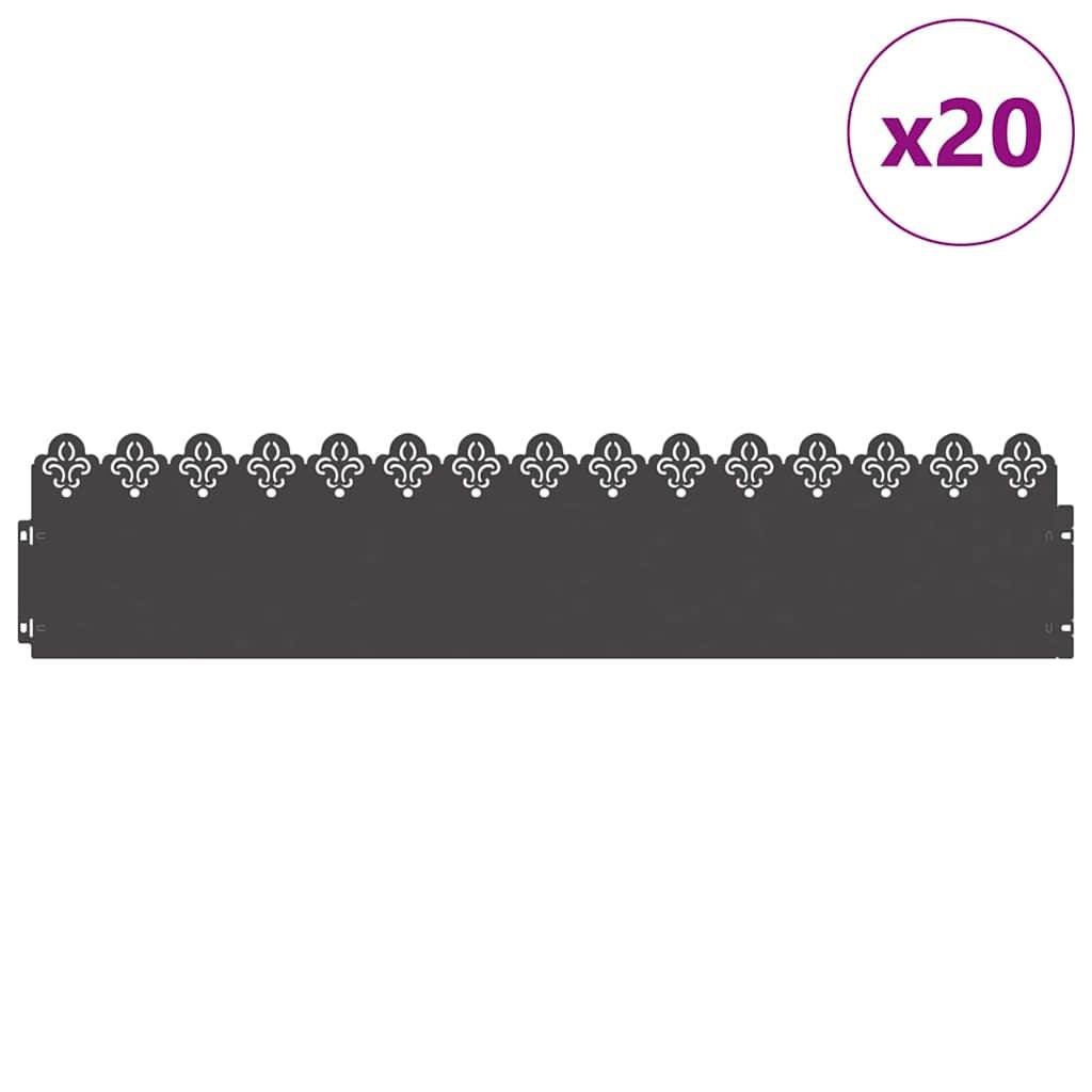 vidaXL Rasenkanten 20 pcs Schwarz 103 x 0,05 x 22 cm Stahl