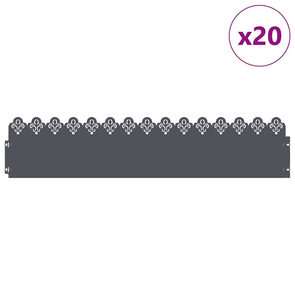 vidaXL Rasenkanten 20 pcs Anthrazit 103 x 0,05 x 22 cm Stahl