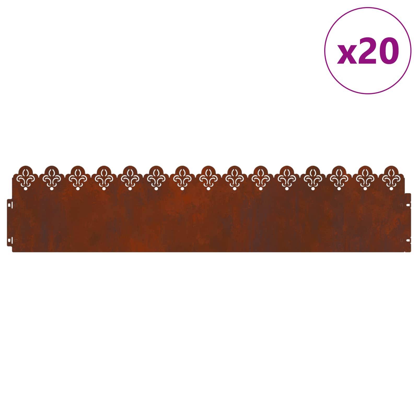 vidaXL Rasenkanten 20 pcs Rostig 103 x 0,05 x 22 cm Wetterfeststahl