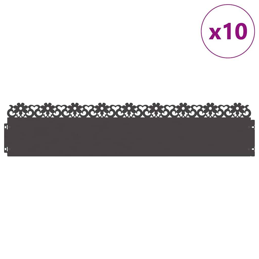 vidaXL Rasenkanten 10 pcs Schwarz 103 x 0,05 x 22 cm Stahl