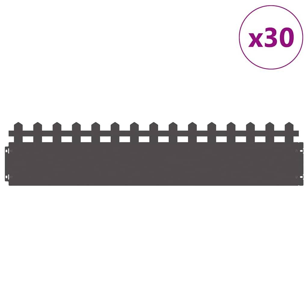 vidaXL Rasenkanten 30 pcs Schwarz 103 x 0,05 x 22 cm Stahl