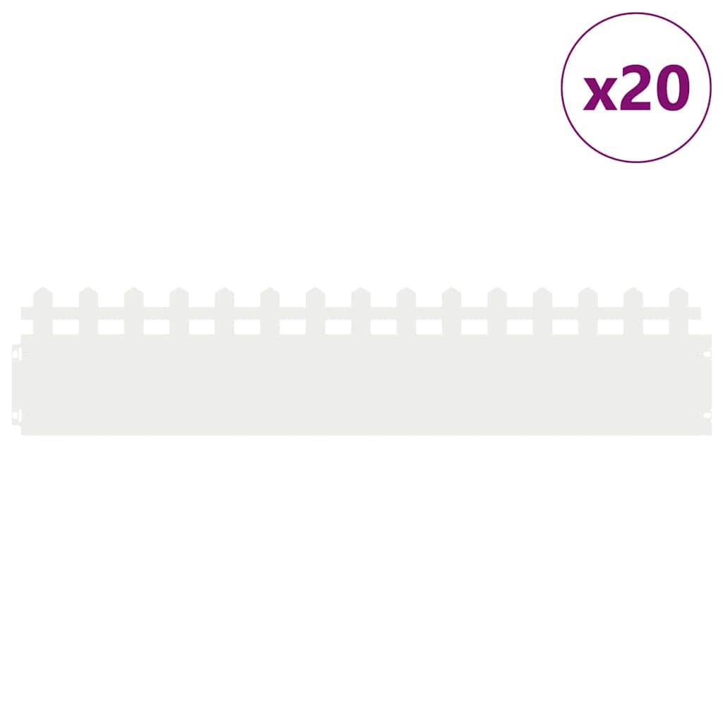 vidaXL Rasenkanten 20 pcs Weiß 103 x 0,05 x 22 cm Stahl