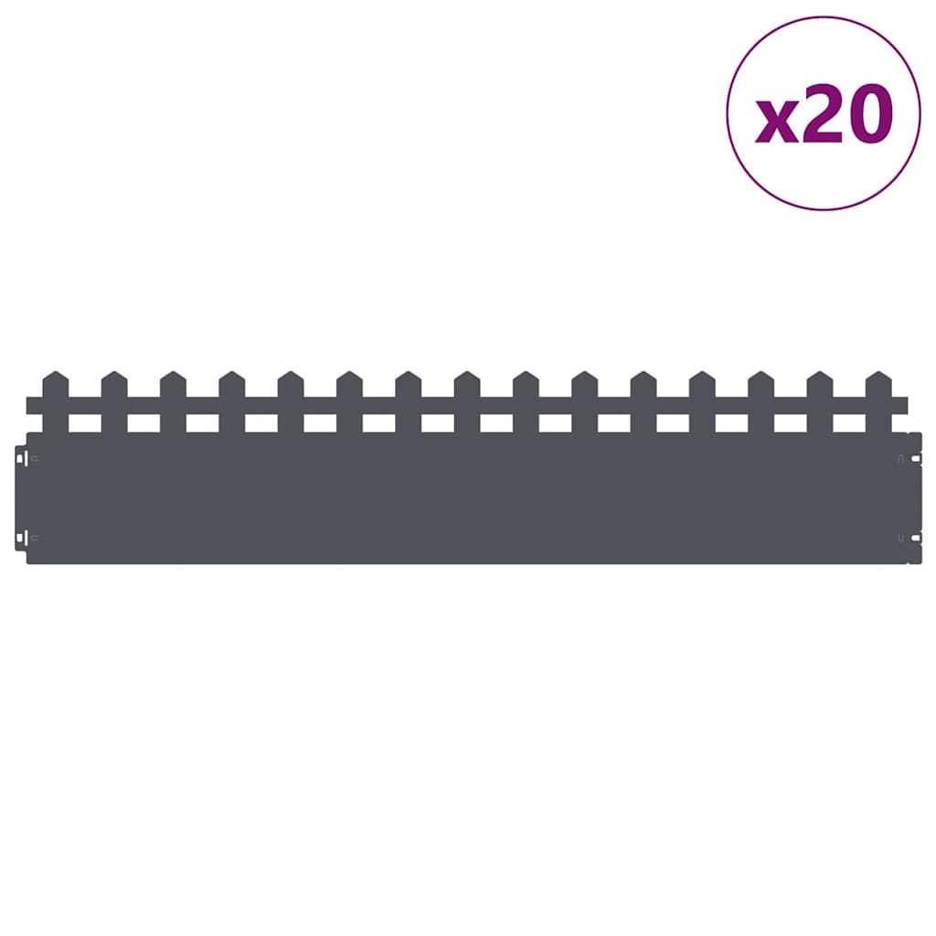 vidaXL Rasenkanten 20 pcs Anthrazit 103 x 0,05 x 22 cm Stahl