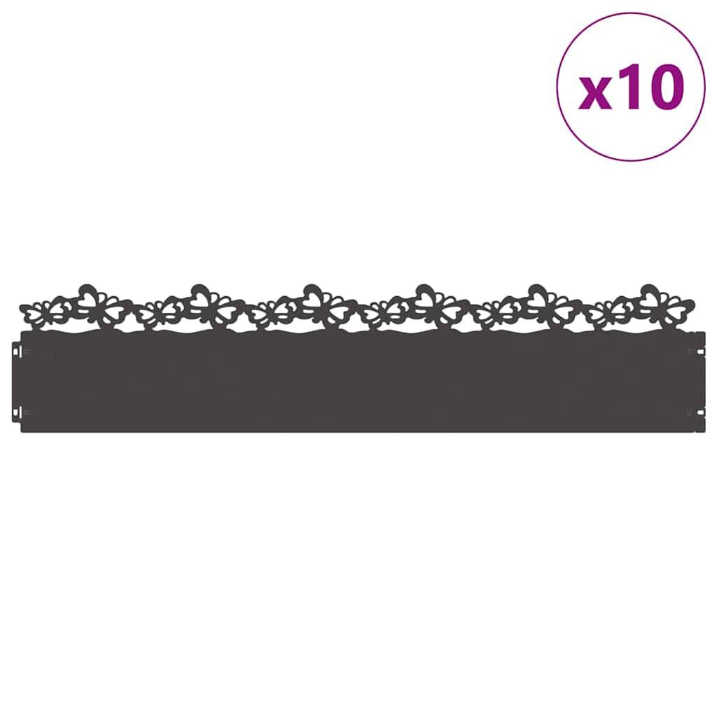 vidaXL Rasenkanten 10 pcs Schwarz 103 x 0,05 x 22 cm Stahl