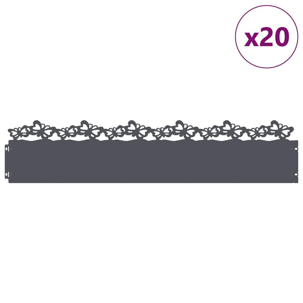 vidaXL Rasenkanten 20 pcs Anthrazit 103 x 0,05 x 22 cm Stahl
