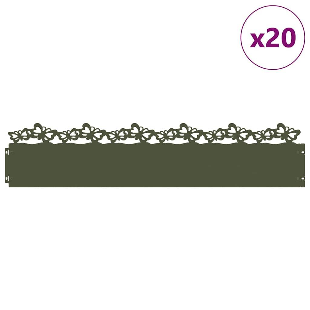 vidaXL Rasenkanten 20 pcs Olive Grün 103 x 0,05 x 22 cm Stahl