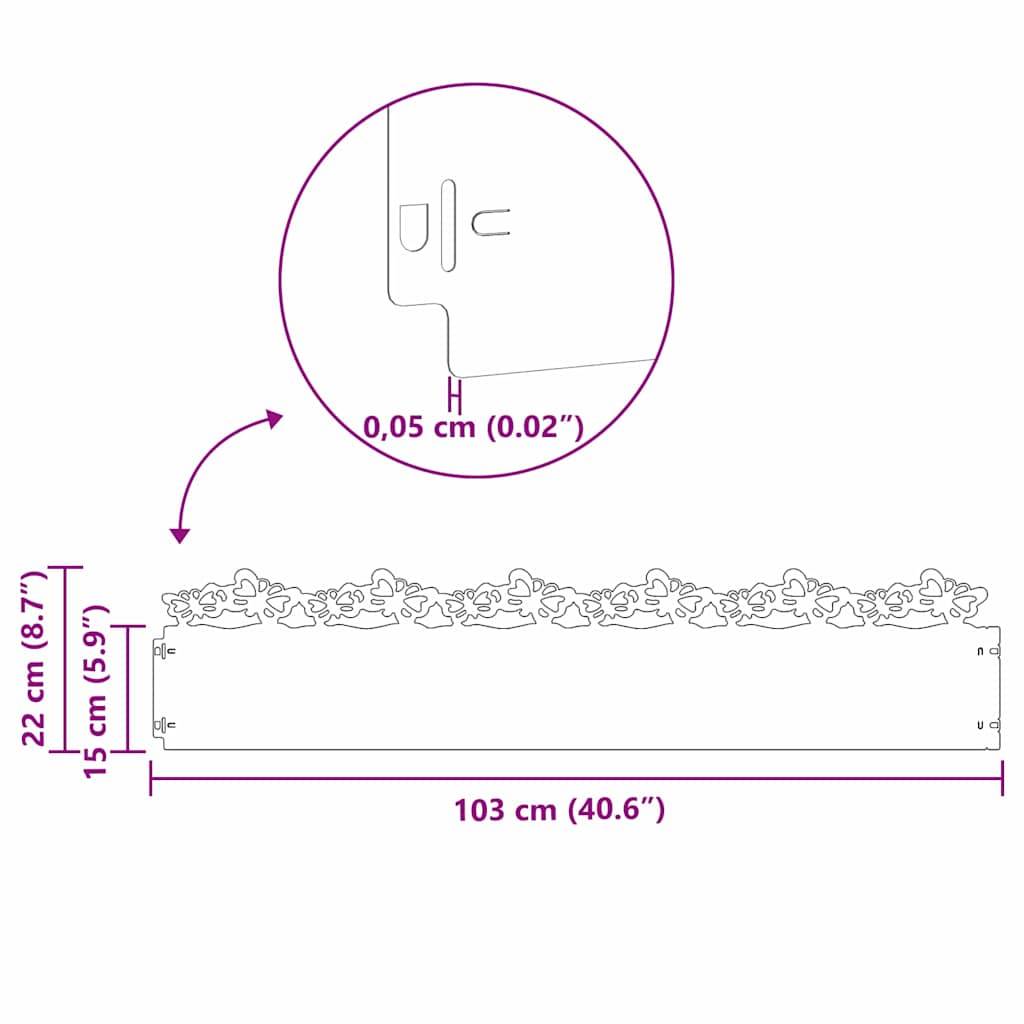 vidaXL Rasenkanten 10 pcs Rostig 103 x 0,05 x 22 cm Wetterfeststahl