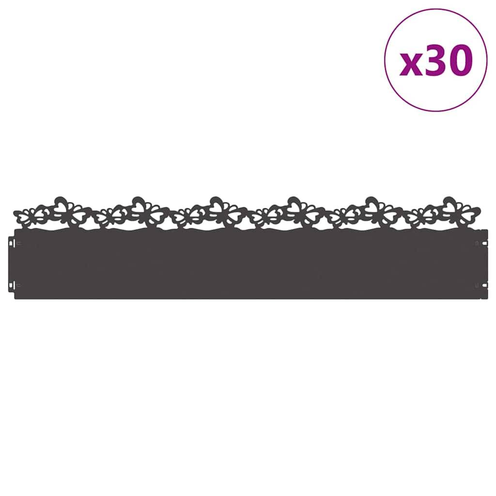 vidaXL Rasenkanten 30 pcs Schwarz 103 x 0,05 x 22 cm Stahl