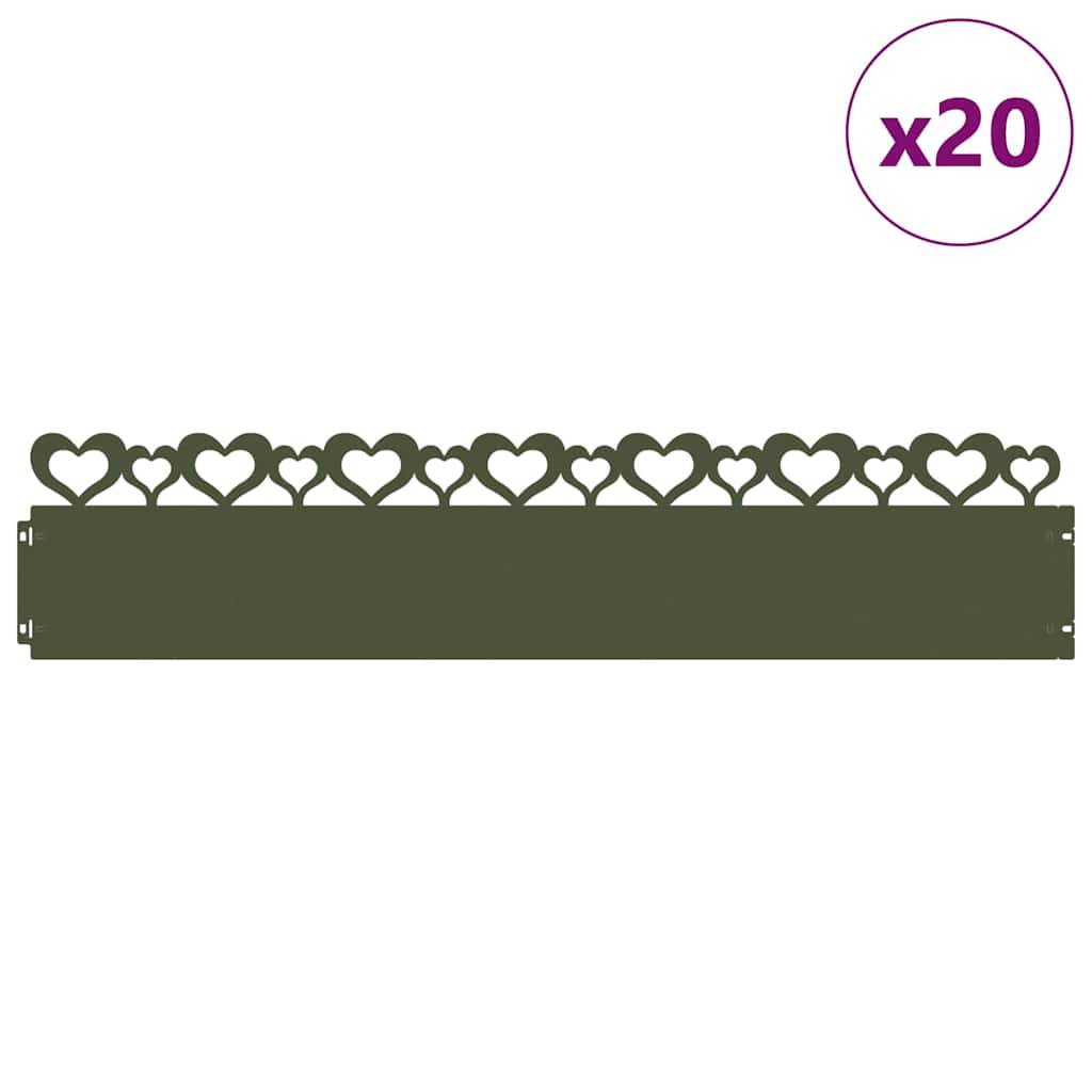 vidaXL Rasenkanten 20 pcs Olive Grün 103 x 0,05 x 22 cm Stahl