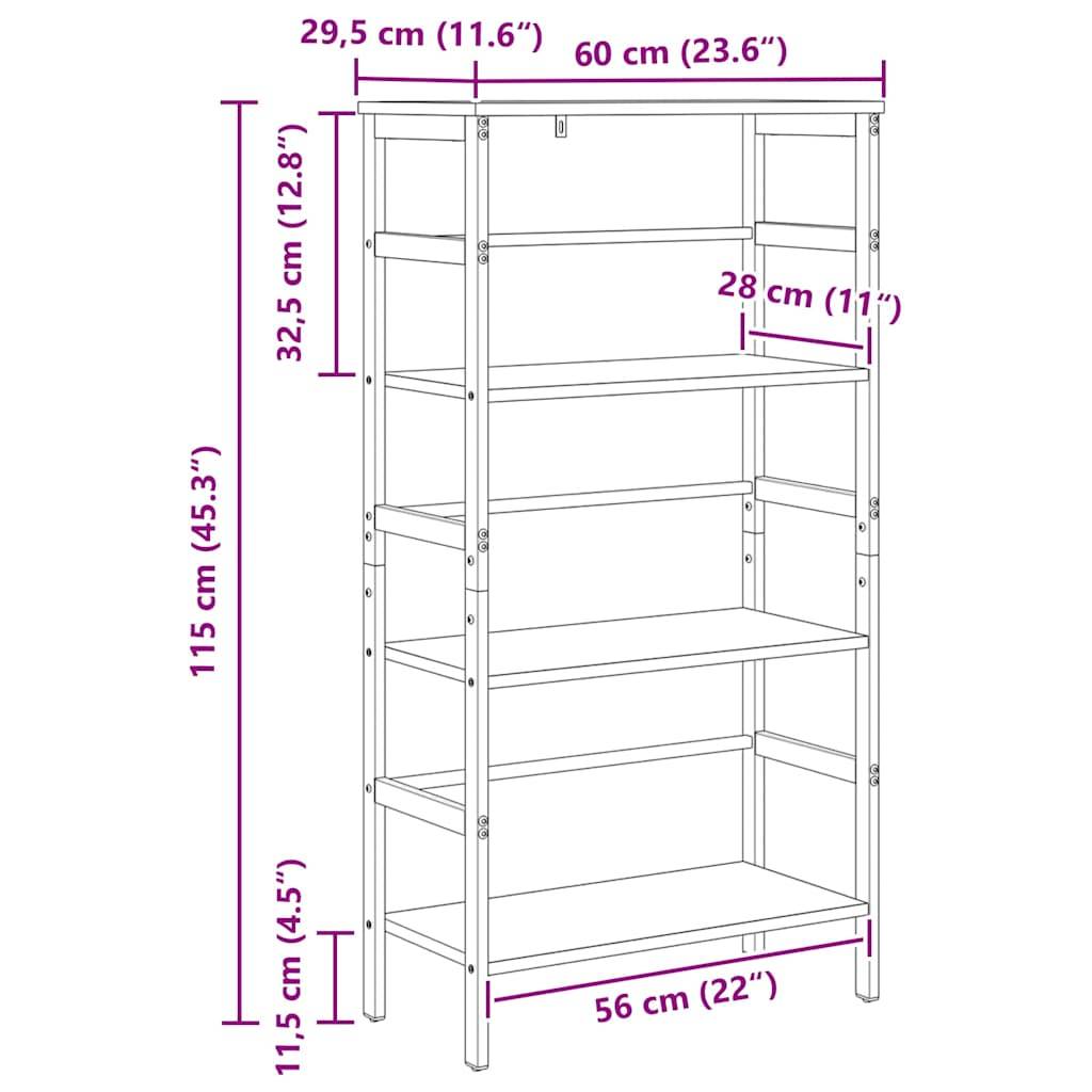 vidaXL Bücherregal Schwarz Eichen-Optik 60 x 29,5 x 115 cm