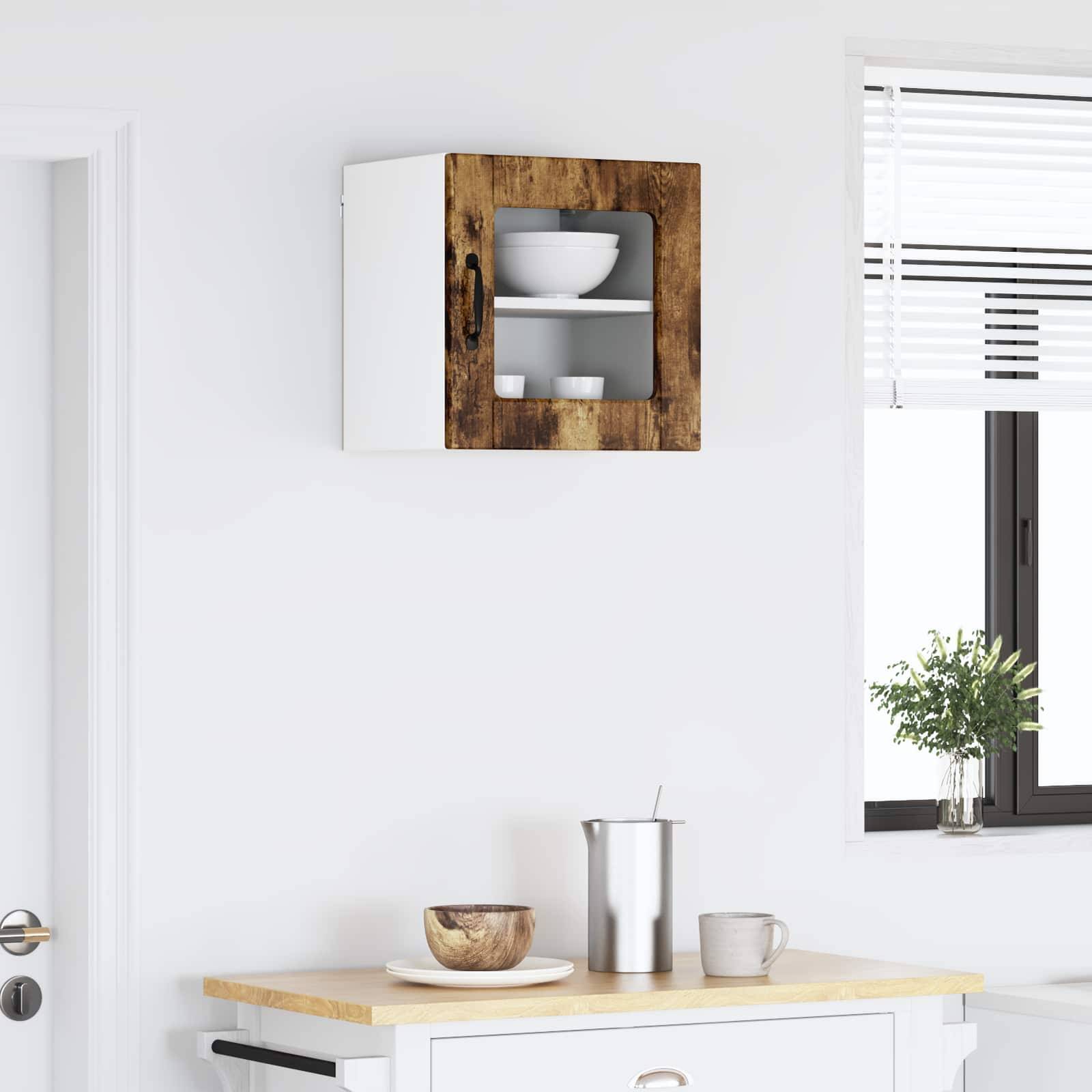vidaXL Wandglas-Schrank PORTO Geräucherte Eiche 40 x 31 x 40 cm