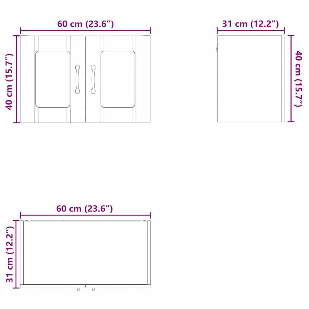 Diagramm mit den Abmessungen eines Schranks: Frontansicht ist 60 cm breit und 40 cm hoch; Seitenansicht ist 31 cm breit und 40 cm hoch.