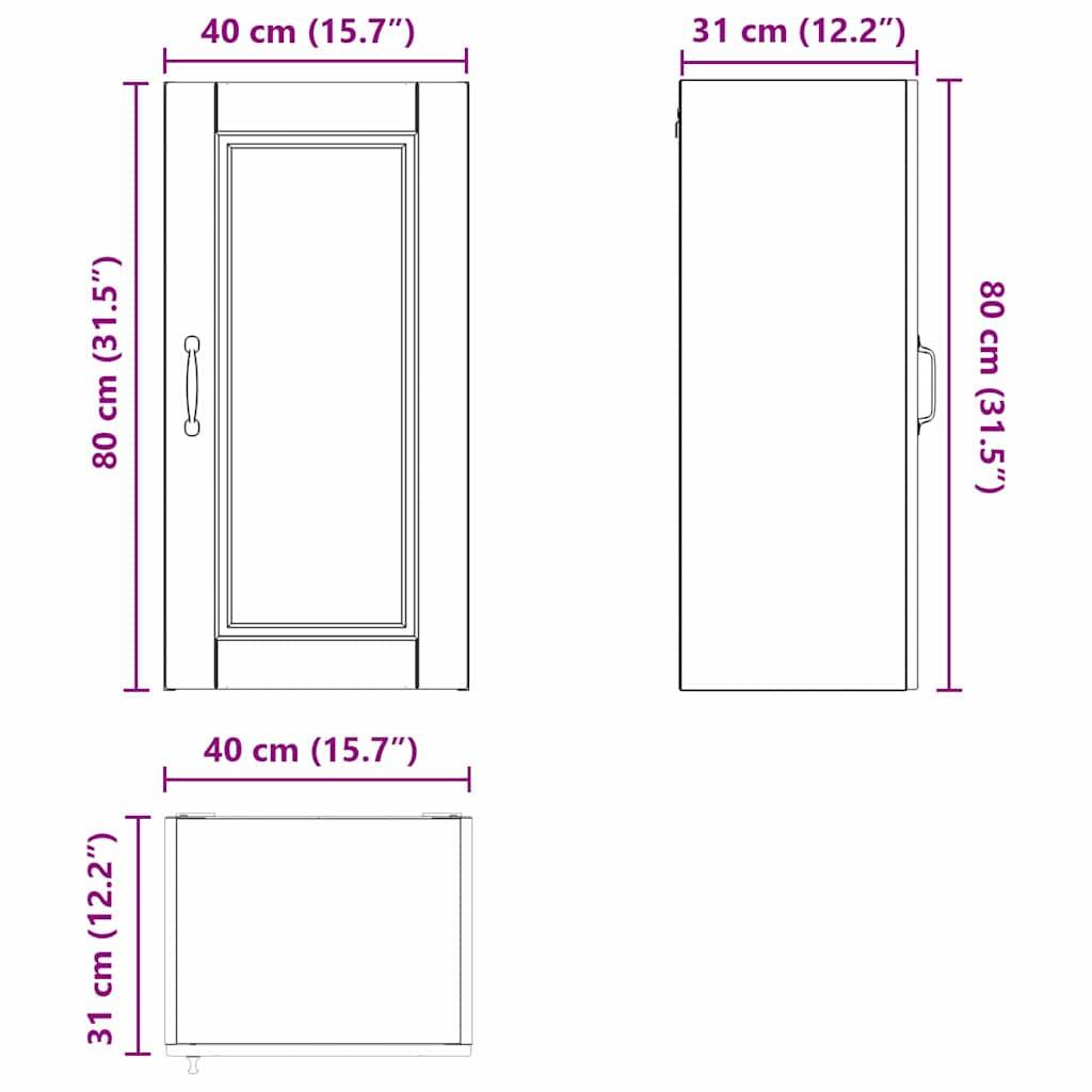 Abmessungen eines rechteckigen Schranks: Höhe 80 cm (31,5